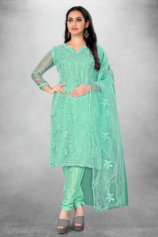 Sea Green Unstitched Organza Churidar Suit NCUS11610422