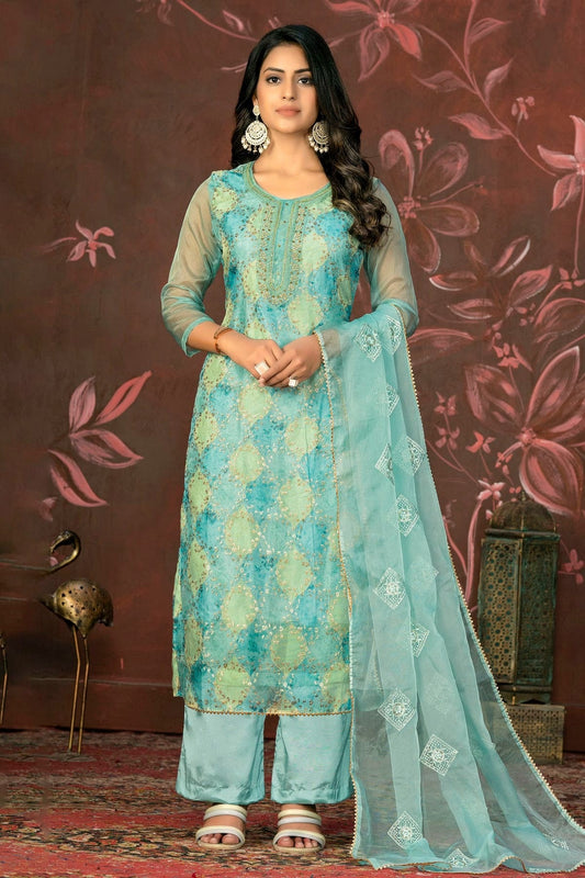 Sea Green Unstitched Pure Organza Straight Suit NCUS11610115