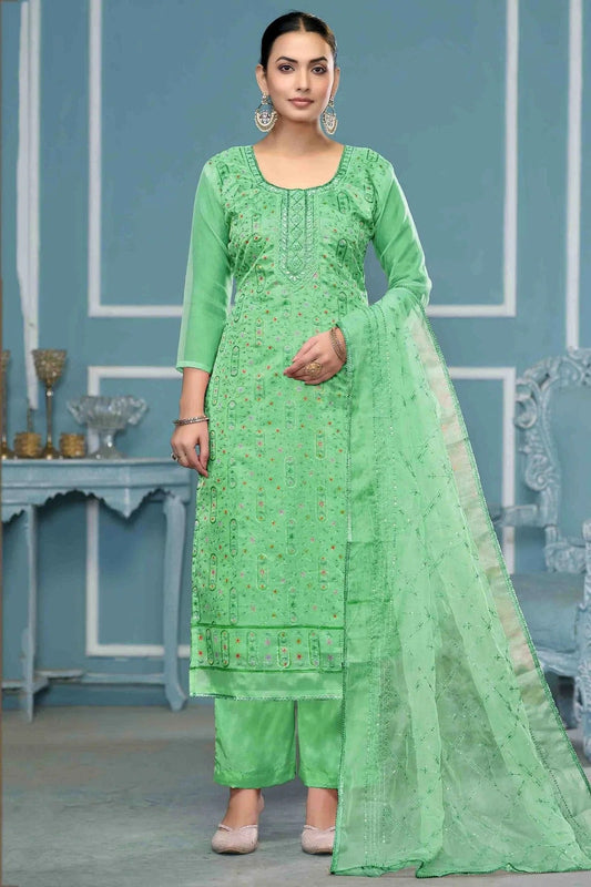 Sea Green Viscose Organza Pant Style Suit NCSM11110736