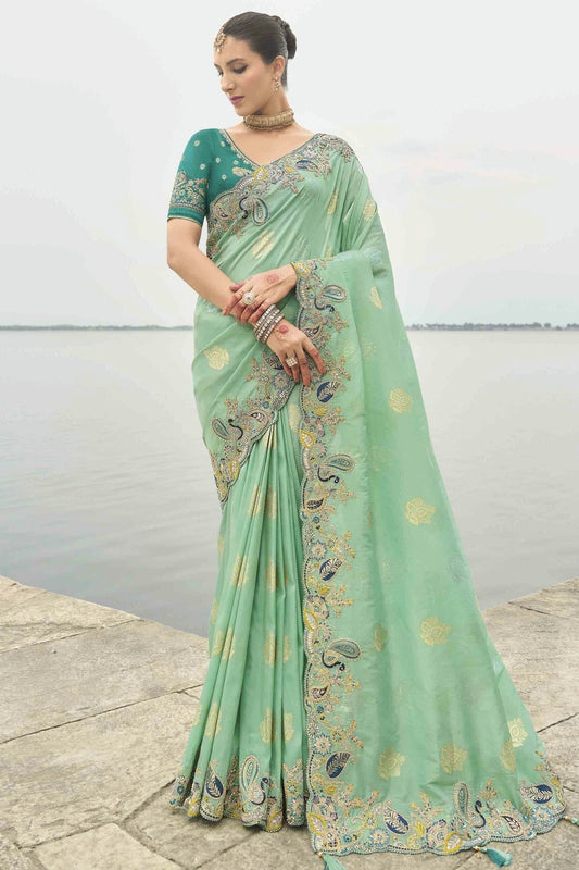 Sea Green Viscose Tissue Silk Designer Saree NCSD11111137
