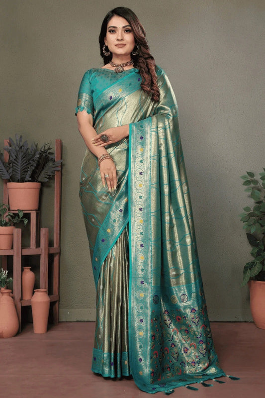 Sea Green Woven Pure Banarasi Tissue Silk Traditional Saree NCSD12510109