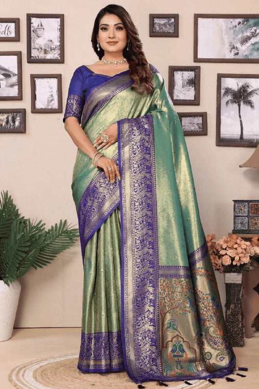 Sea Green Woven Pure Banarasi Tissue Silk Traditional Saree NCSD12510129