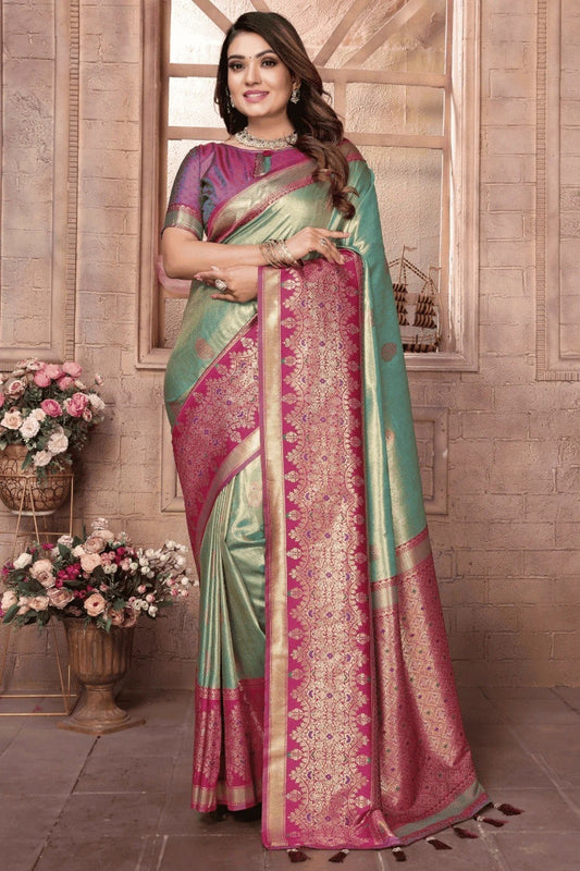 Sea Green Woven Pure Banarasi Tissue Silk Traditional Saree NCSD12510143