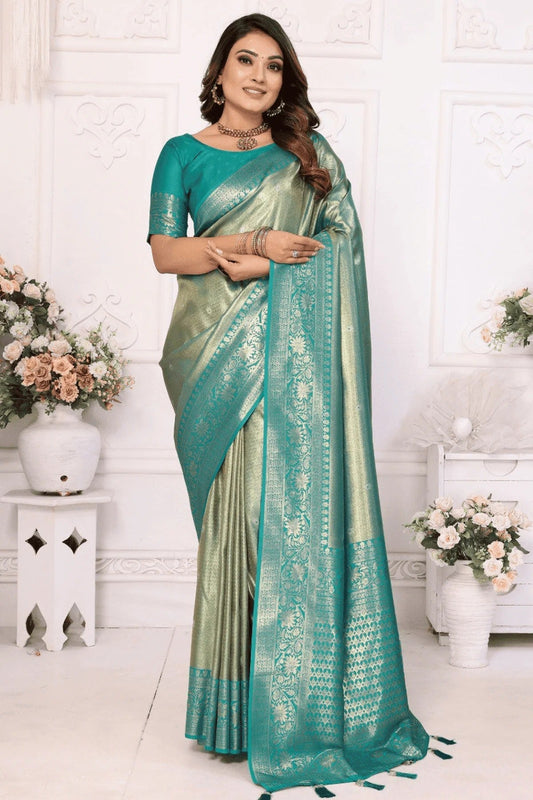 Sea Green Woven Pure Banarasi Tissue Silk Traditional Saree NCSD12510181