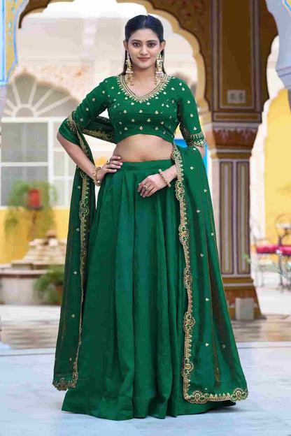 Silk Zari Woven Work Lehenga Choli In Green Colour NCLD1300053