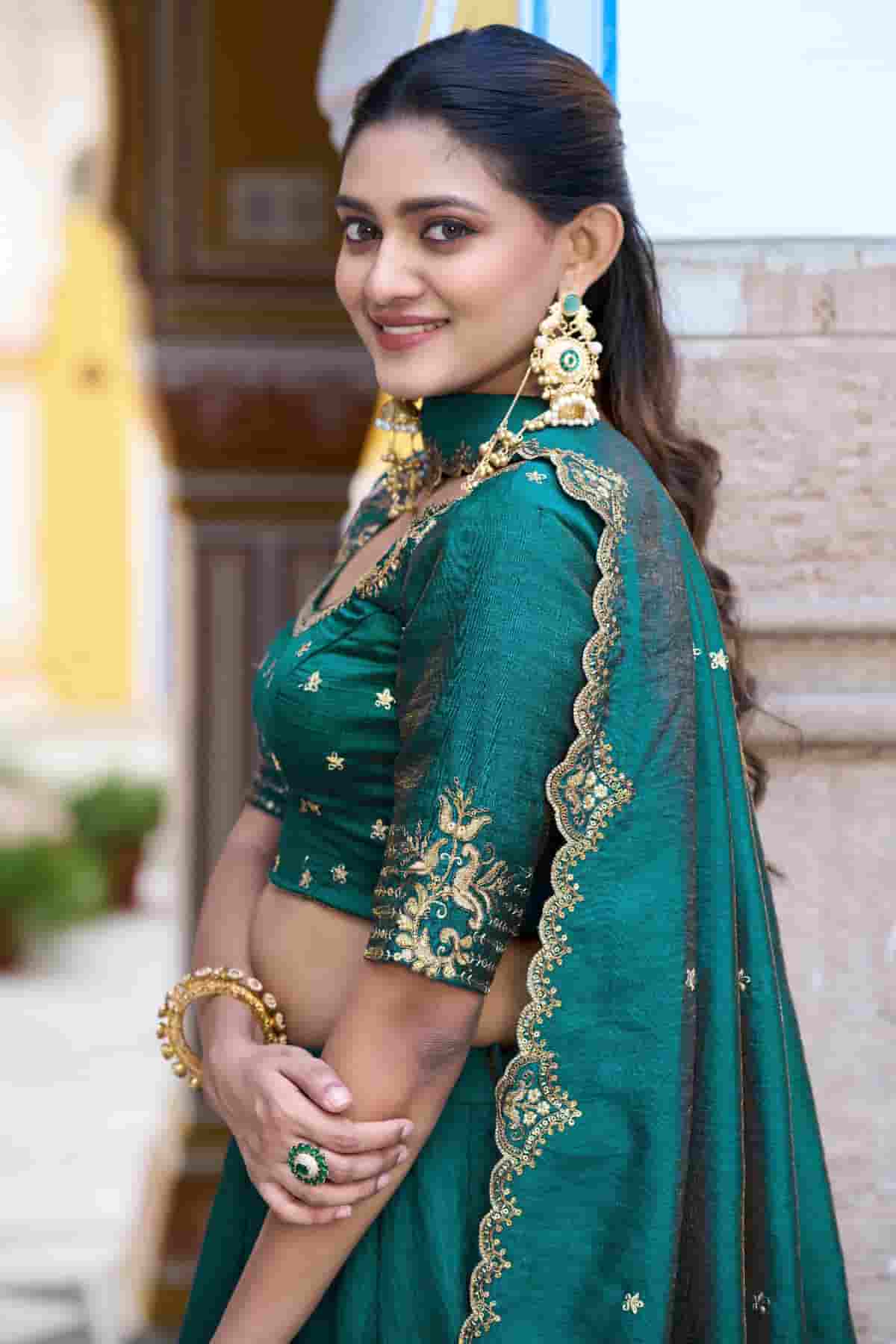 Silk Zari Woven Work Lehenga Choli In Rama Green Colour NCLD1300052