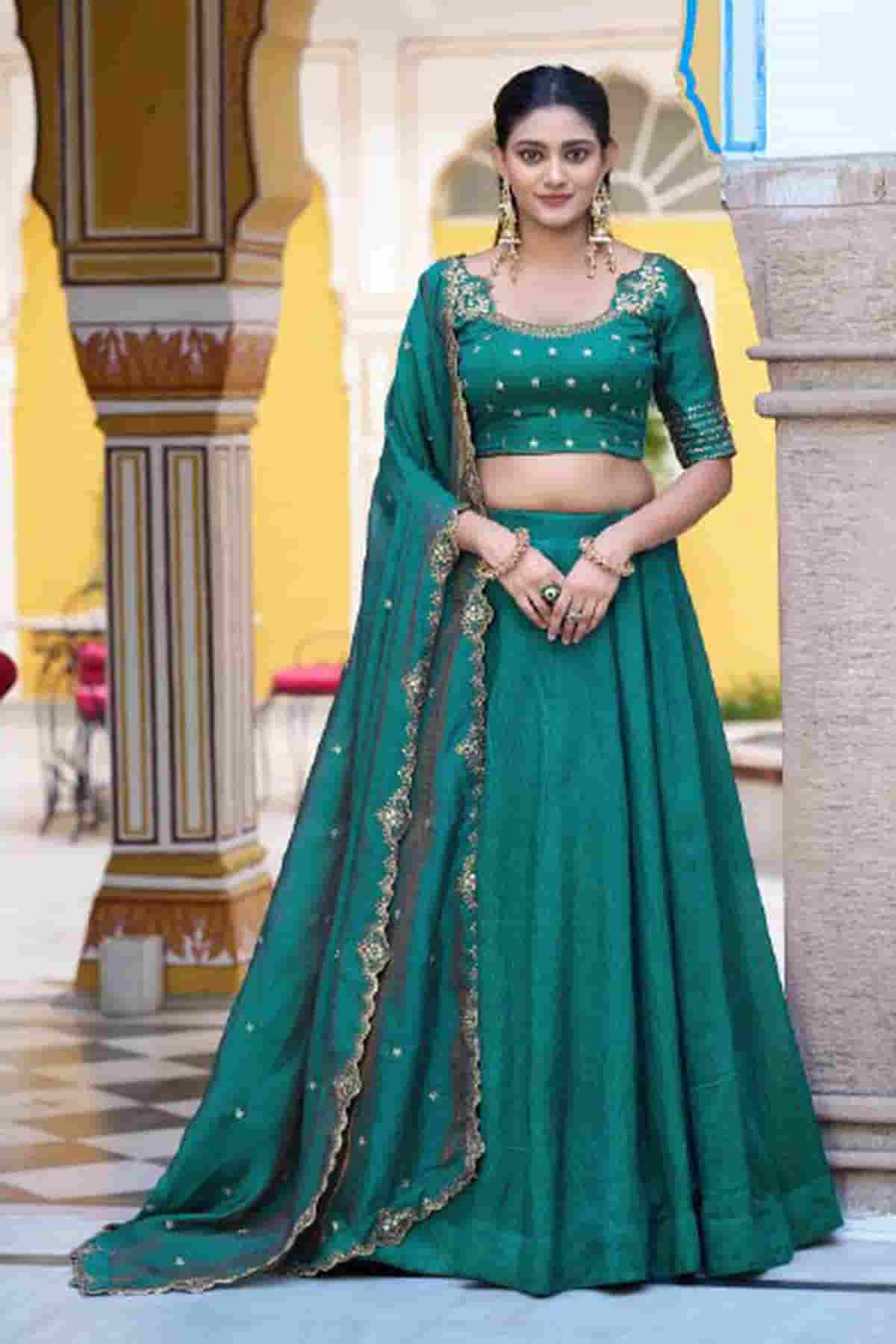 Silk Zari Woven Work Lehenga Choli In Rama Green Colour NCLD1300052