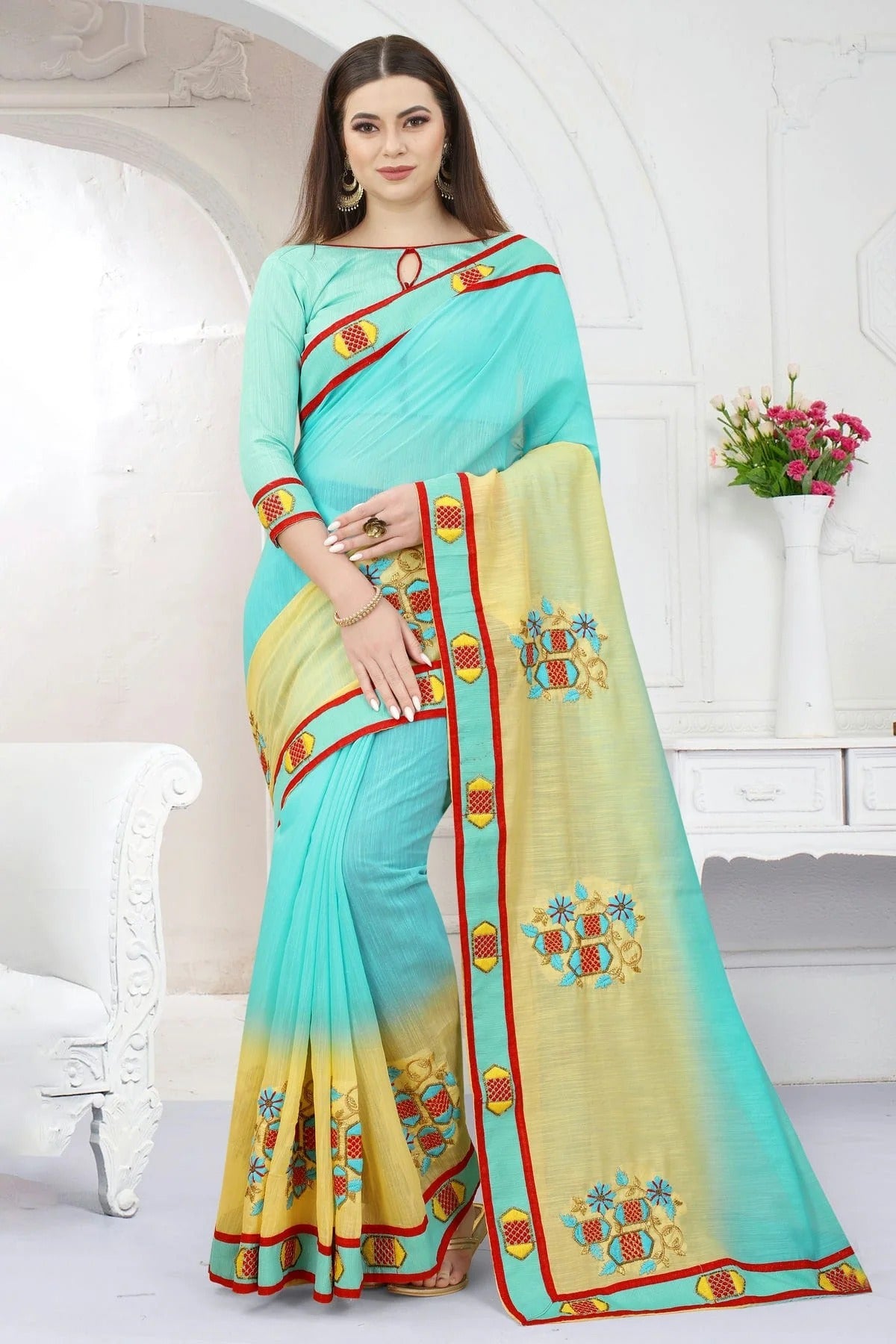 Sky Blue Art Silk Designer Saree NCLC11210483