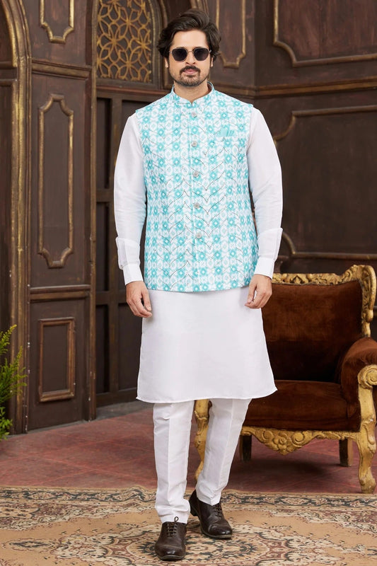 Sky Blue Art Silk Kurta PajamaWith Jacket  NCKP12310120