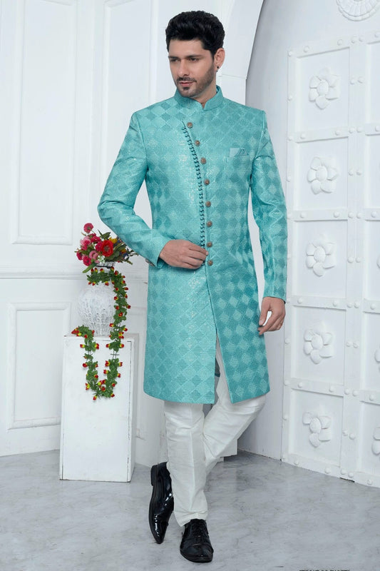 Sky Blue Art Silk Sherwan With Aligadhi Pant  NCSH12310305