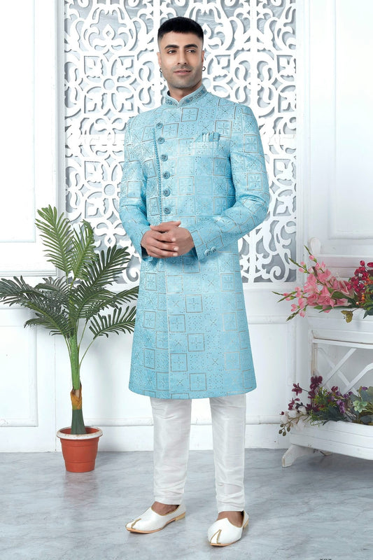 Sky Blue Art Silk Sherwan With Churidar Pant  NCSH12310320