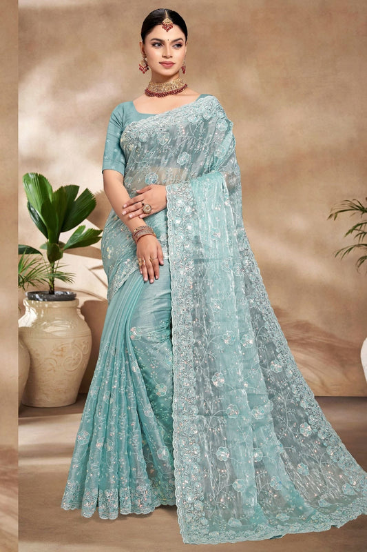Sky Blue Burberry Silk Designer Saree NCSD10910173