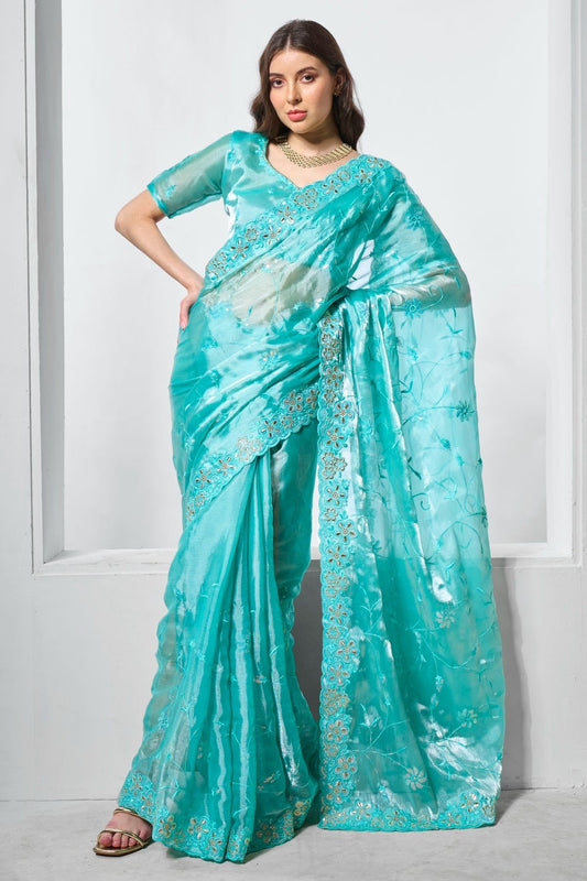 Sky Blue Burburry Designer Saree NCSD11111799