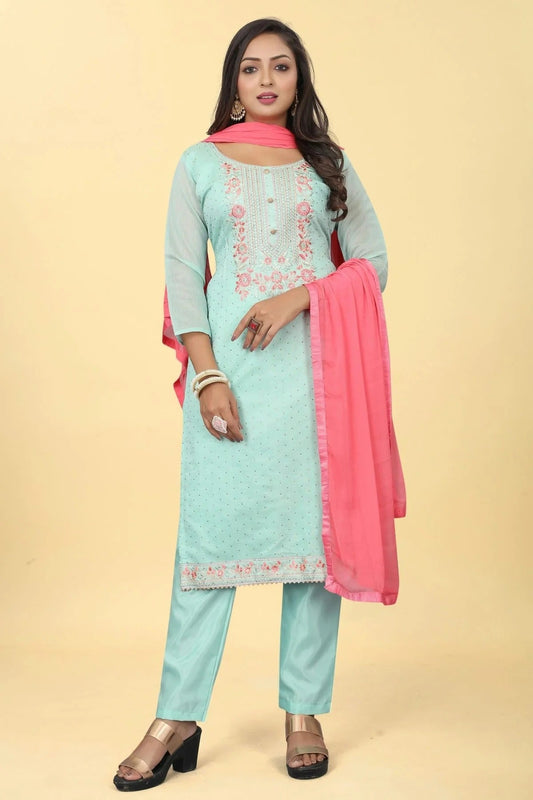 Sky Blue Chanderi Silk Pant Style Suit NCSM11112381