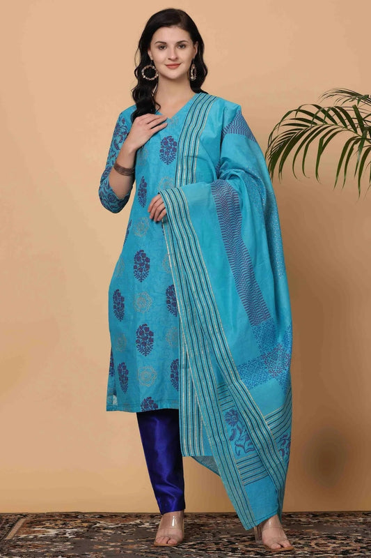Sky Blue Chanderi Stitched Suit NCSS11110899