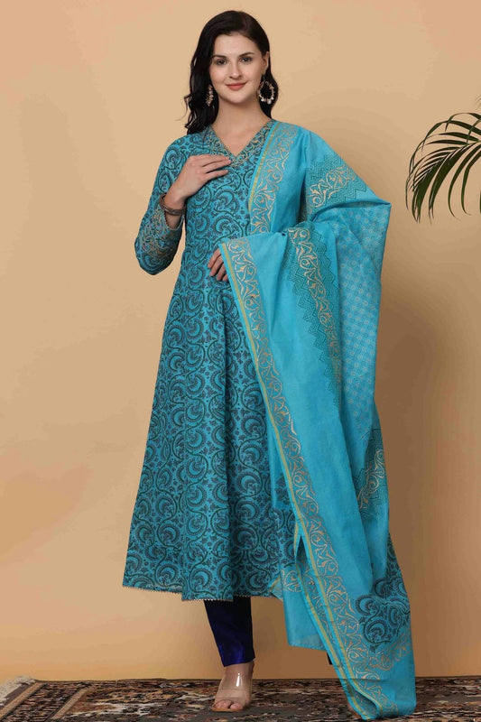 Sky Blue Chanderi Stitched Suit NCSS11110903
