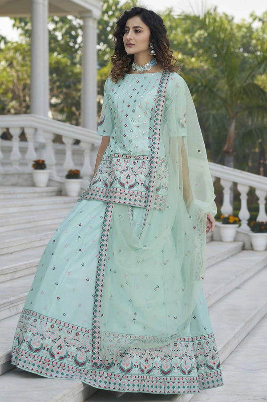 Sky Blue Chinon Chiffon Embroidery Lehenga Suit NCSM11510125