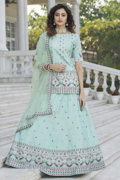 Sky Blue Chinon Chiffon Embroidery Lehenga Suit NCSM11510125