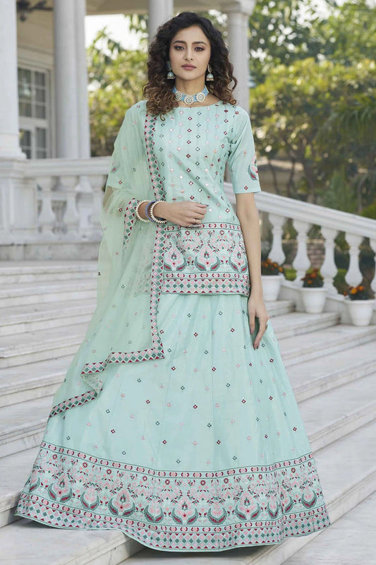Sky Blue Chinon Chiffon Embroidery Lehenga Suit NCSM11510125