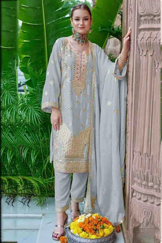 Sky Blue Chinon Silk Pakistani Suit NCSM11410230
