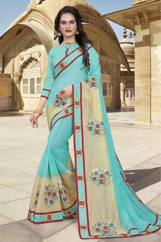 Sky Blue Cotton Designer Saree NCSD11210659