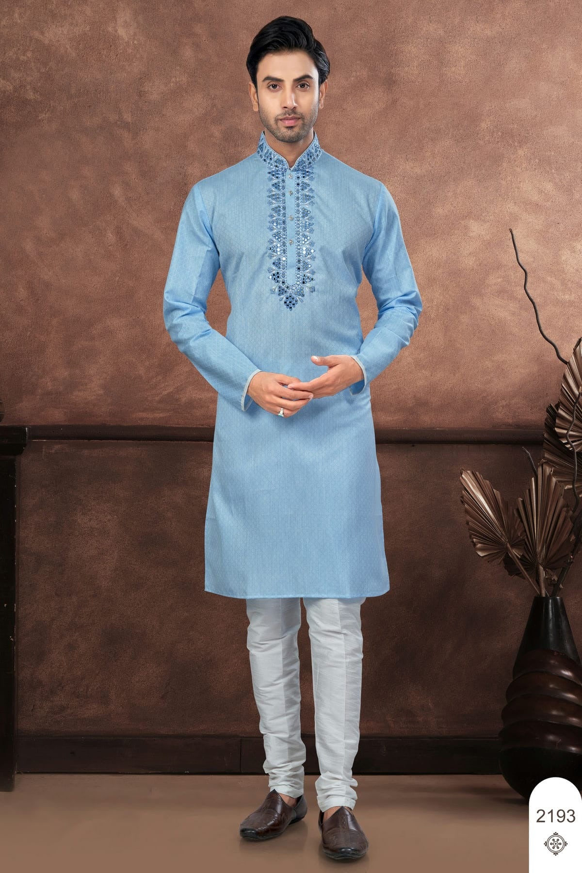 Sky Blue Cotton Kurta Pajama NCKP10410108