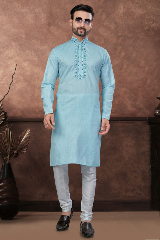 Sky Blue Cotton Kurta Pajama NCKP10410110