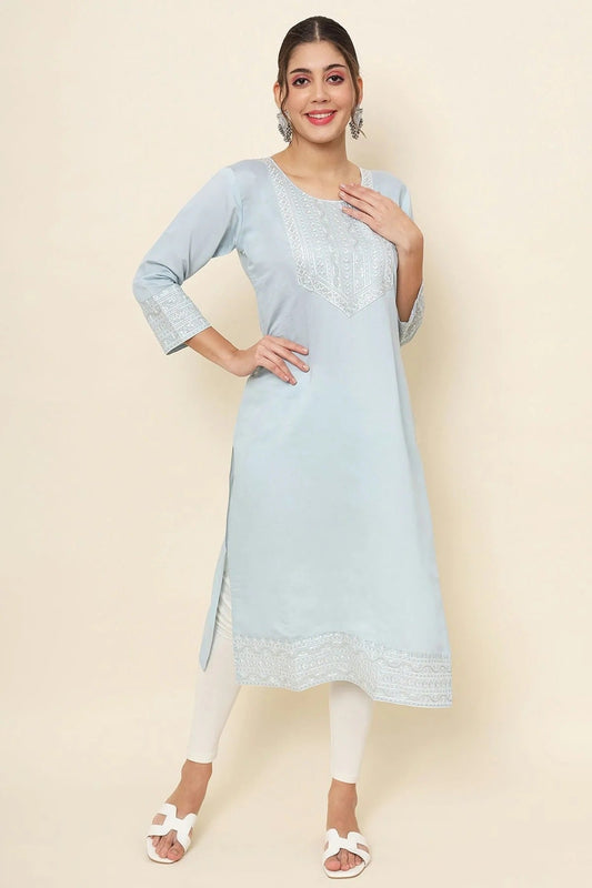 Sky Blue Cotton Kurti NCKR11112090