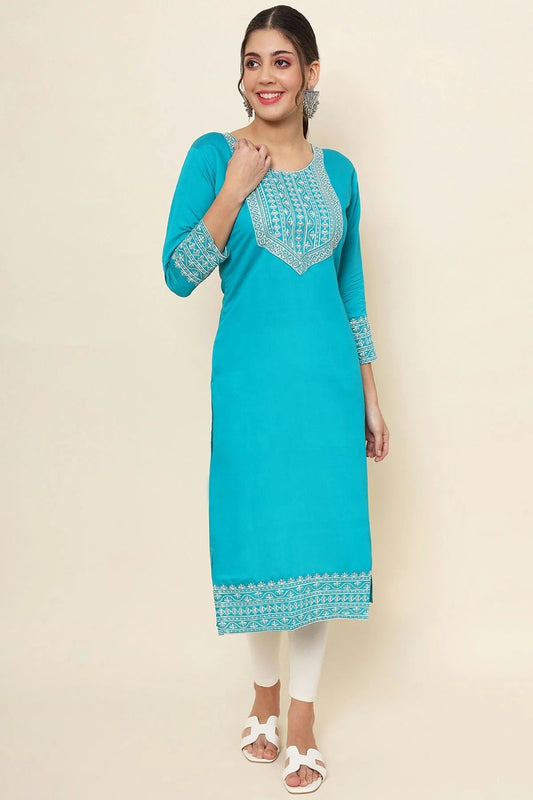 Sky Blue Cotton Kurti NCKR11112092