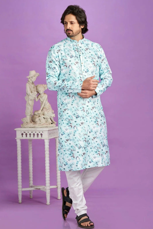 Sky Blue Cotton Pintex Kurta Pajama NCKP12310180