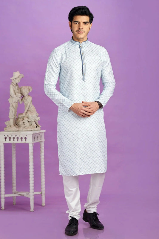 Sky Blue Cotton Pintex Kurta Pajama NCKP12310193