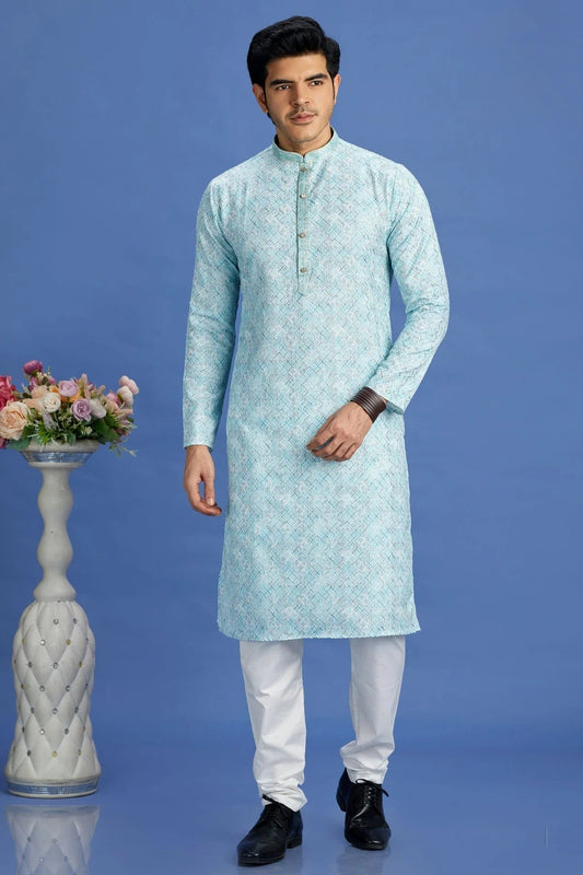 Sky Blue Cotton Pintex Kurta Pajama NCKP12310212