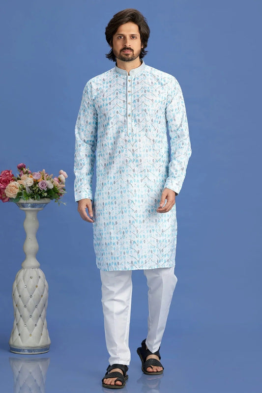 Sky Blue Cotton Pintex Kurta Pajama NCKP12310217