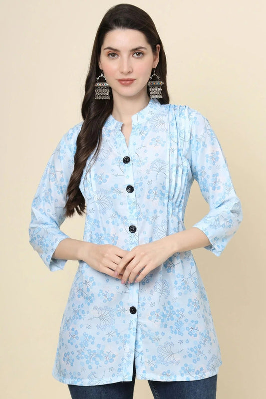 Sky Blue Cotton Printed Readymade Top  NCTP11112306