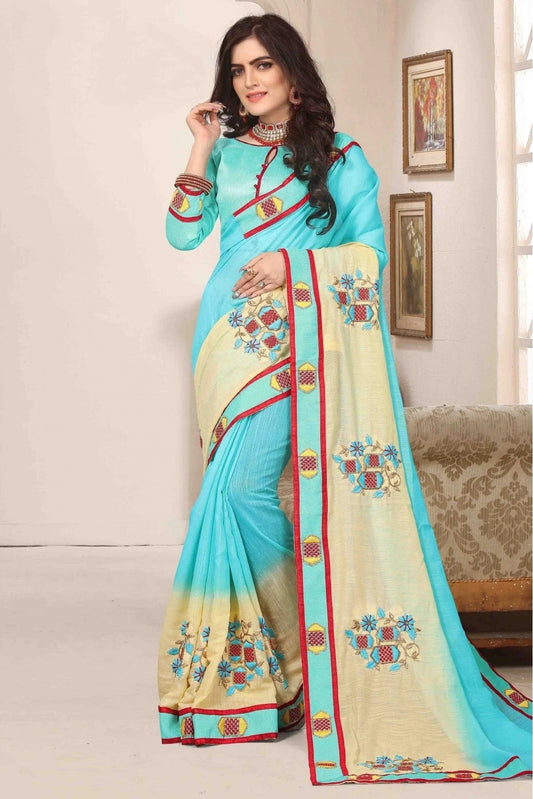 Sky Blue Cotton Silk Designer Saree NCSD11210626
