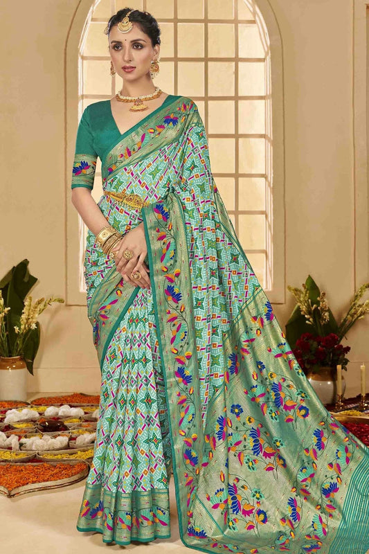 Sky Blue Cotton Silk Ikkat Printed Traditional Saree NCSD11110415
