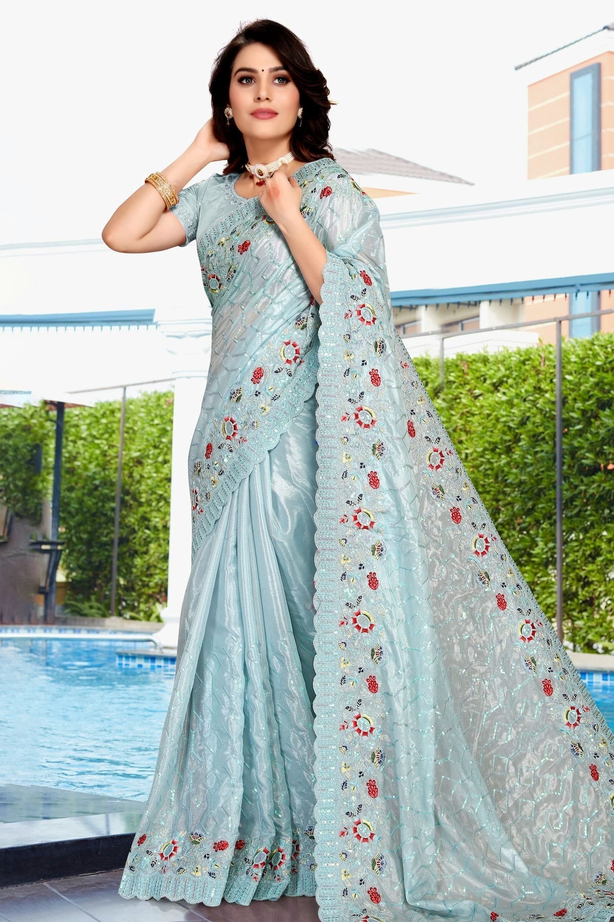 Sky Blue Crepe Silk Designer Saree NCLC11210472