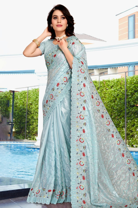 Sky Blue Crepe Silk Designer Saree NCLC11210472
