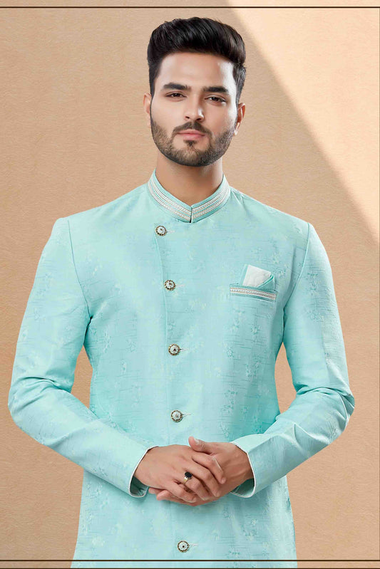 Sky Blue Dhoti SherwaniIn Banarasi Jacquard  NCSH10410494