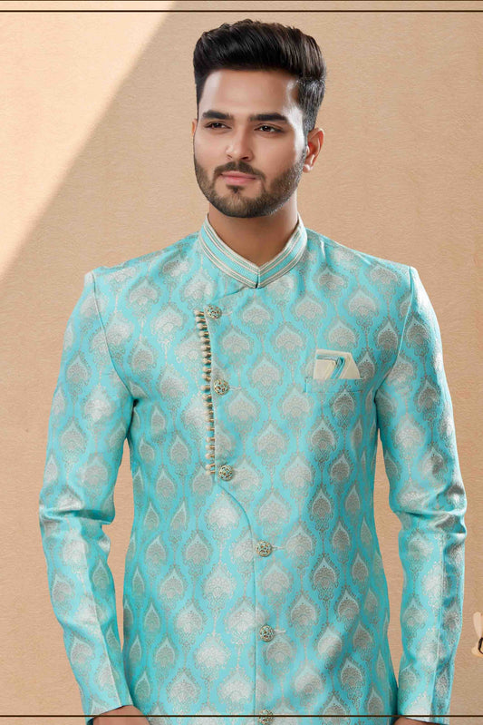 Sky Blue Dhoti SherwaniIn Banarasi Jacquard  NCSH10410498