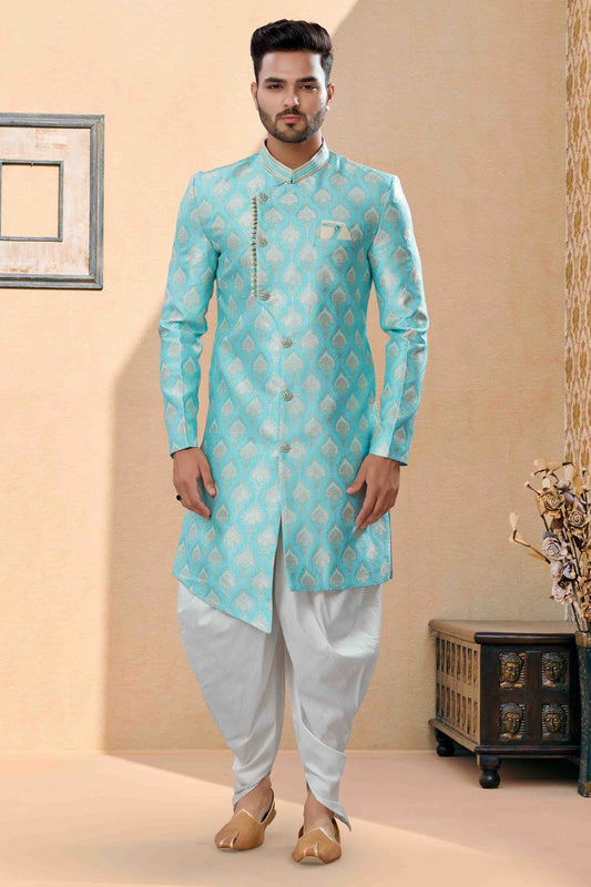 Sky Blue Dhoti SherwaniIn Banarasi Jacquard NCSH10410498
