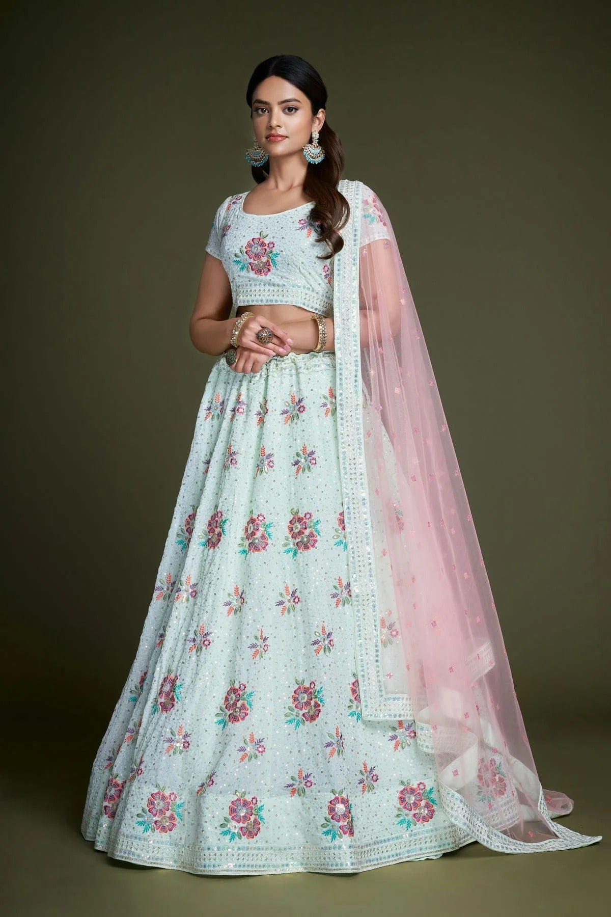 Sky Blue Embroidery Georgette Lehenga Choli NCLD10810220