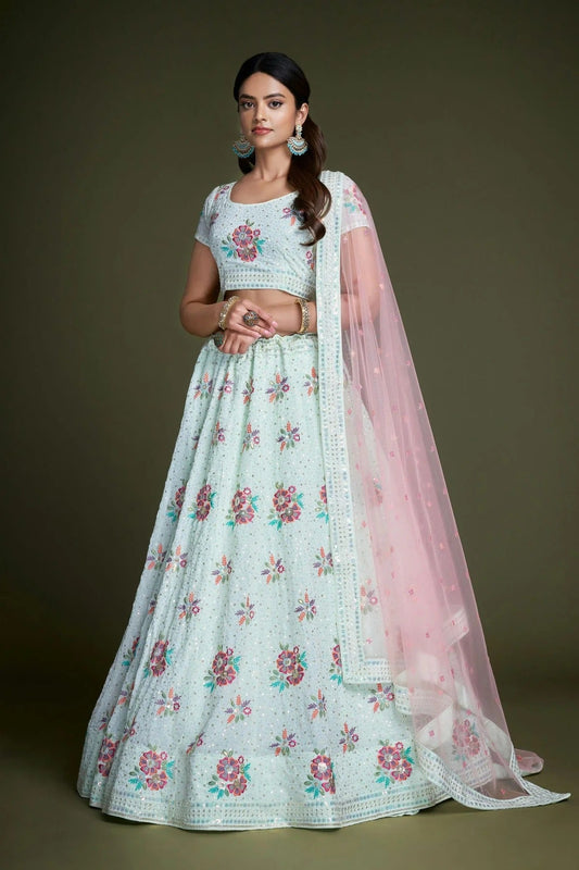 Sky Blue Embroidery Georgette Lehenga Choli NCLD10810220