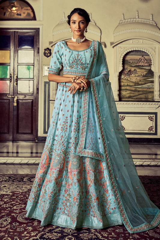 Sky Blue Embroidery Georgette Lehenga Choli NCLD10810320