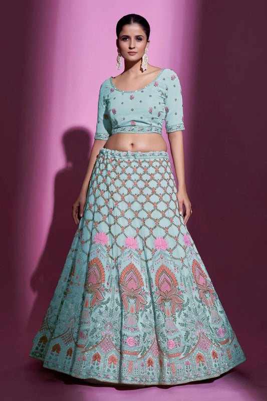 Sky Blue Embroidery Georgette Lehenga Choli NCLD10810325