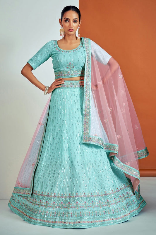 Sky Blue Embroidery Georgette Lehenga Choli NCLD10810351