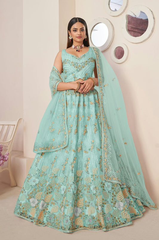 Sky Blue Embroidery Net Lehenga Choli NCLD10810215