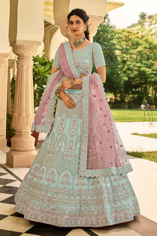 Sky Blue Embroidery Organza Lehenga Choli NCLD10810239