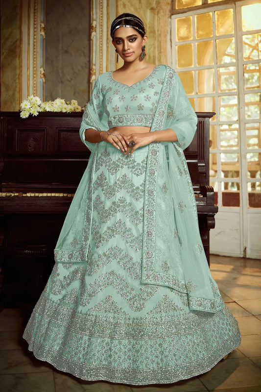 Sky Blue Embroidery Soft Net Lehenga Choli NCLD10810208