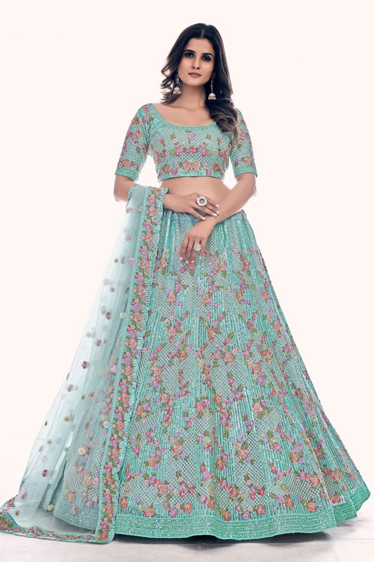 Sky Blue Embroidery Soft Net Lehenga Choli NCLD10810288